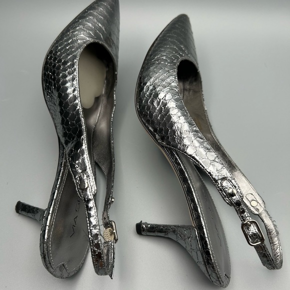 Via Spiga Vero Cuomo Metallic Croc Embossed Pointed Toe Slingback Heels Size 9 - Picture 9 of 12